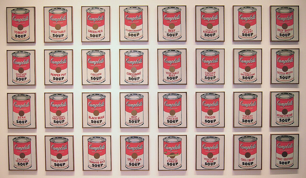Andy Warhol, Campbell's Soup Cans, 1962 — the 32 canvases installed at the Museum of Modern Art